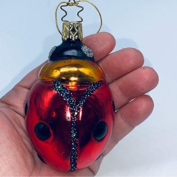 Authentic Star-Topped Inge-Glas German Made Christmas Ornament Lucky Lady Bug - Picture 1 of 3
